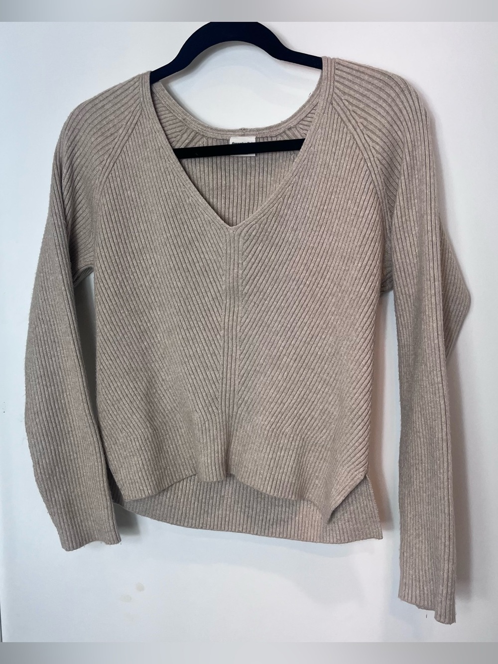 Abercrombie & Fitch Soft AF Ribbed Sweater V-Neck Women's Small Oatmeal Beige